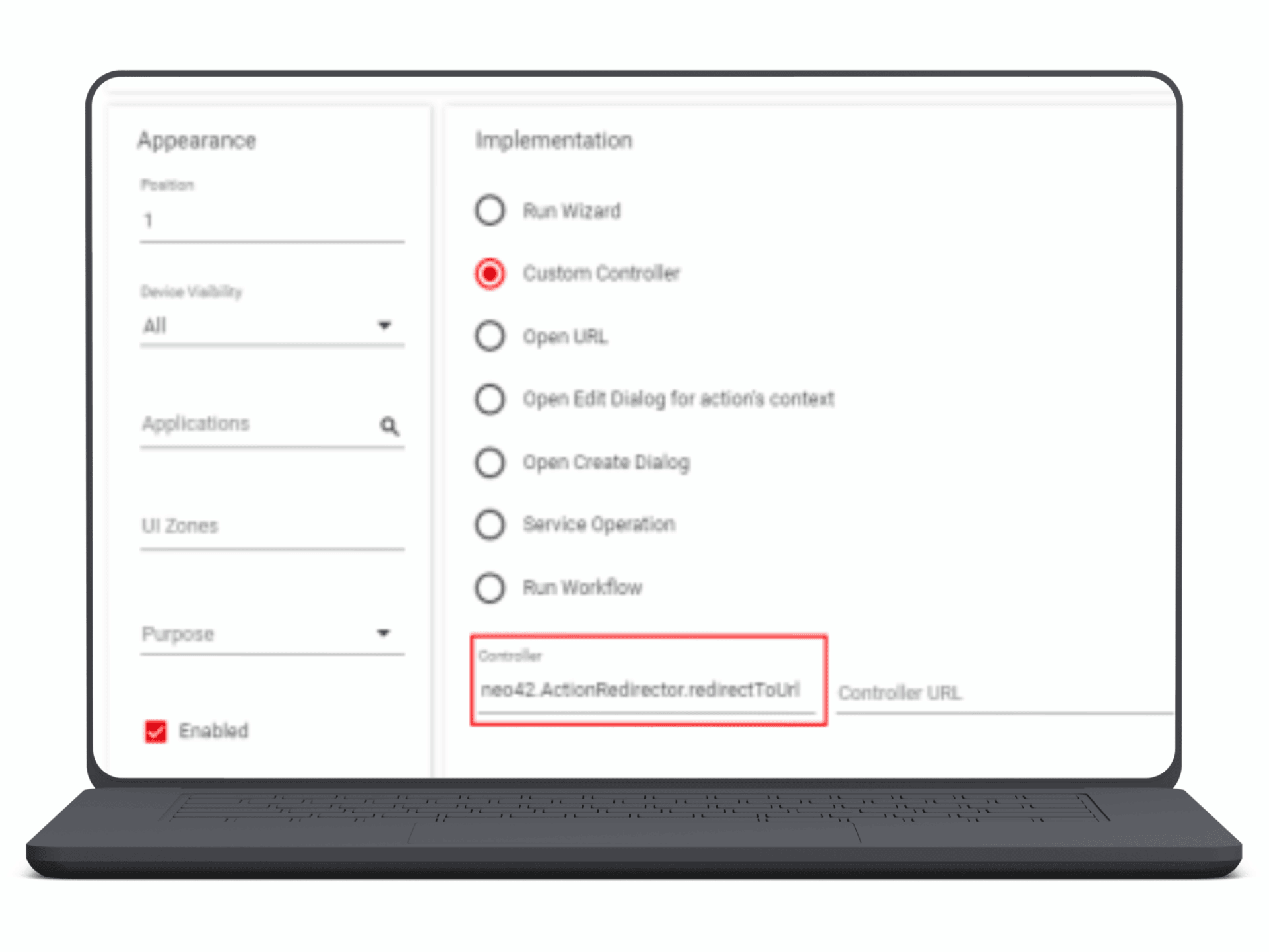Mockup ActionRedirector Service Management Depot