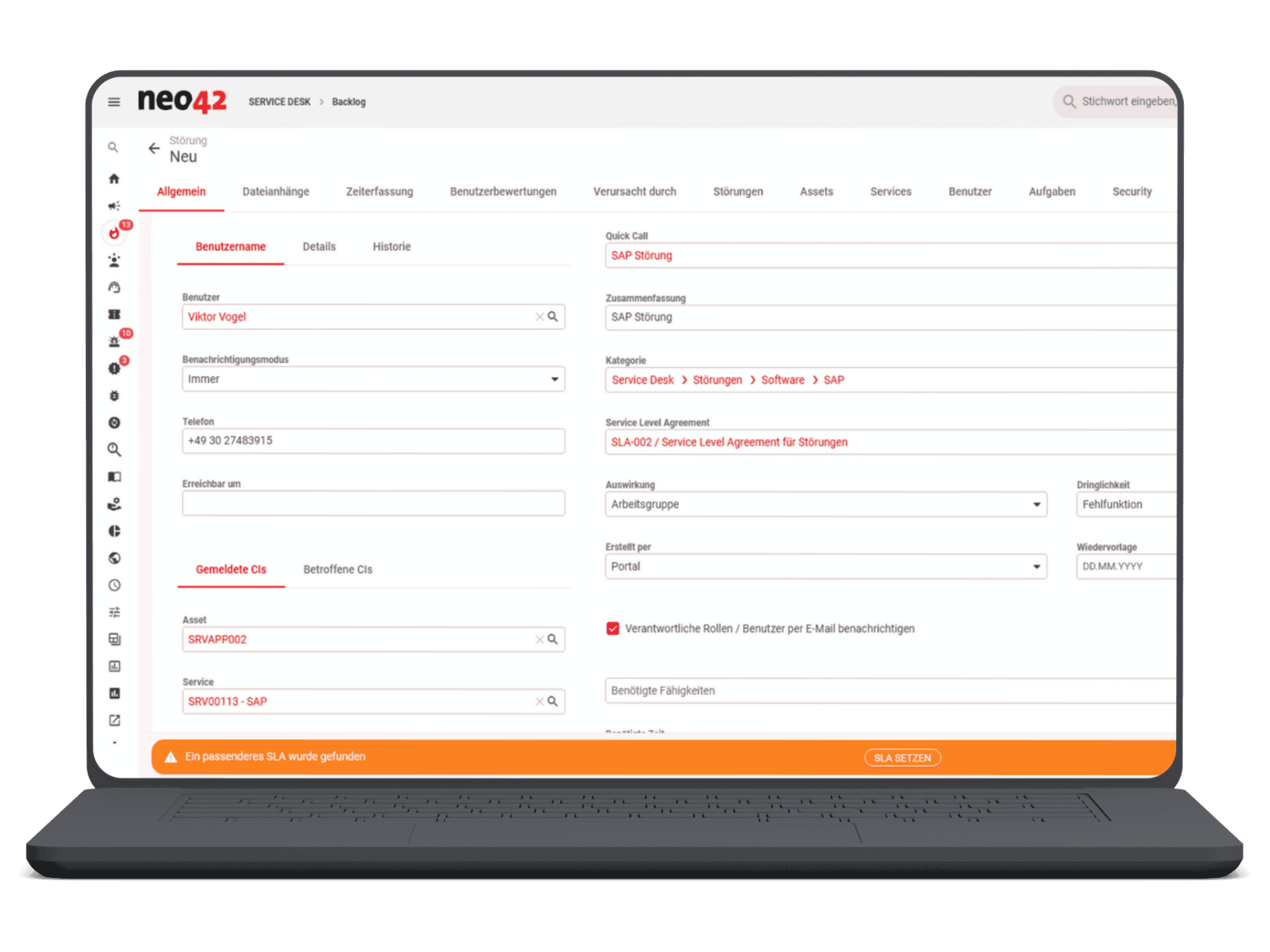 Mockup Matrix42 Entersprise Service Management